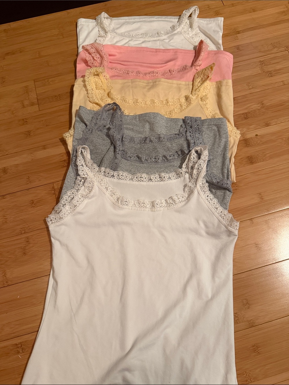 5 Lace Trim Tank Top - White, Pink, Yellow, Gray, Cream